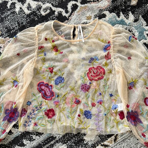 Anthropologie The Layla Long-Sleeve Appliqué Mesh Blouse - Picture 3 of 7